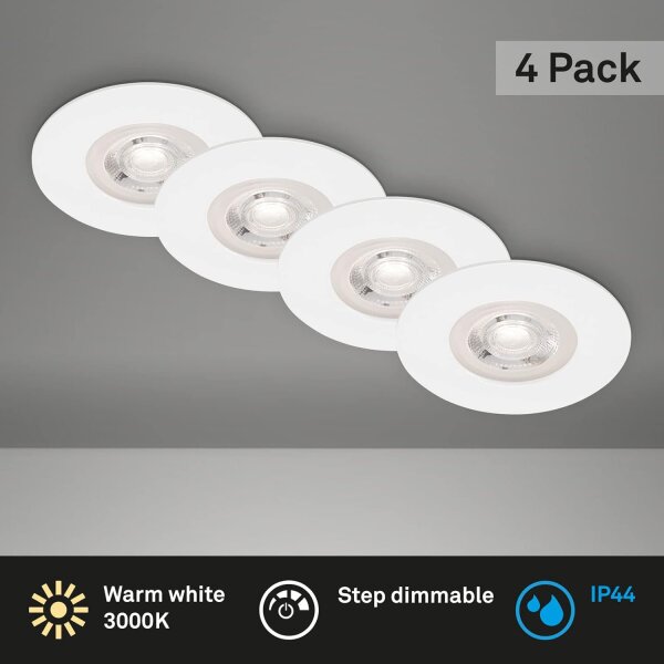 Briloner LED Einbauleuchten 4er Set Flach Ø9cm 4x4,9W 480lm Weiß IP44 Dimmbar (7999-046)
