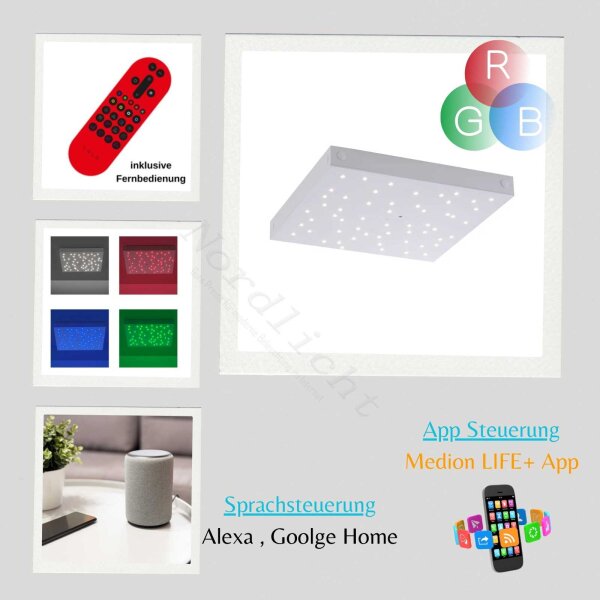 Smartes LED-Panel Lola Stars, Weiß, 10 Watt, dimmbar, smart steuerbar, RGB – LeuchtenDirekt