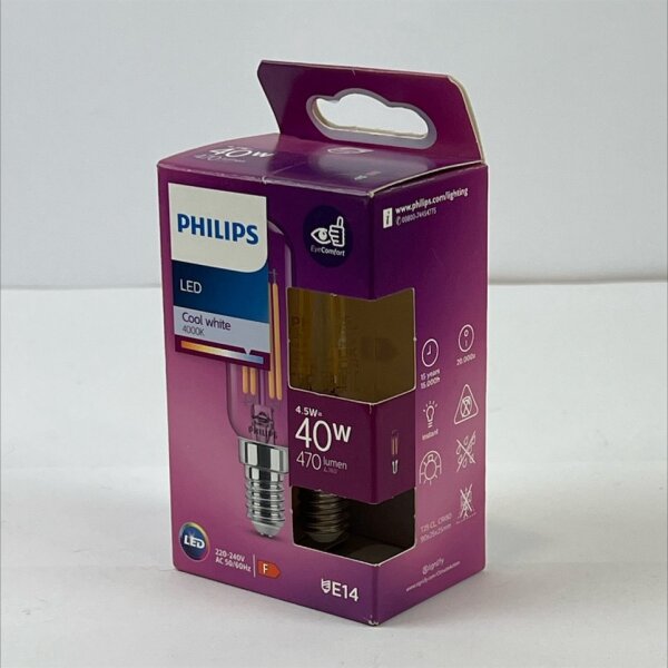LED-Filamentlampe, E14, 4,5 Watt, 470lm, 4000K – Philips
