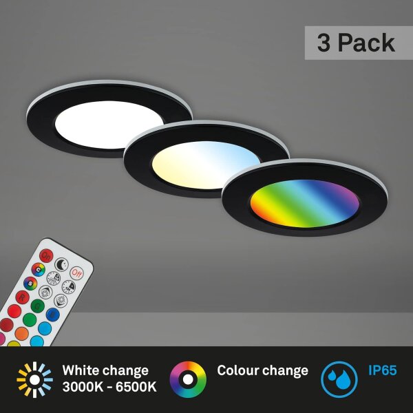 Einbauleuchten Briloner 3 x 4,8 Watt Schwarz IP65 Fernbedienung dimmbar RGB CCT Einbauspots