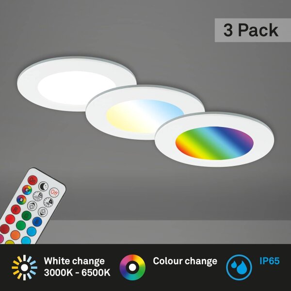 Einbauleuchten Briloner 3 x 4,8 Watt Weiß IP65 Fernbedienung dimmbar RGB & CCT Einbauspots