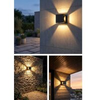 Außenwandleuchte Akzentlicht D07 Schwarz 12 Watt LED Aluminium Glas Wandlampe Würfel IP54