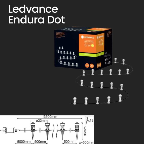 Außenleuchte Ledvance Endura Dot 18 PCS 12 Watt LED Gartenleuchte mit Erdspieß Beetbeleuchtung 8,5 m + 5 m Steckerzuleitung