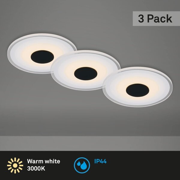 Einbauleuchte Briloner 3er Set 6 Watt LED Schwarz Einbauspot IP44 650 Lumen
