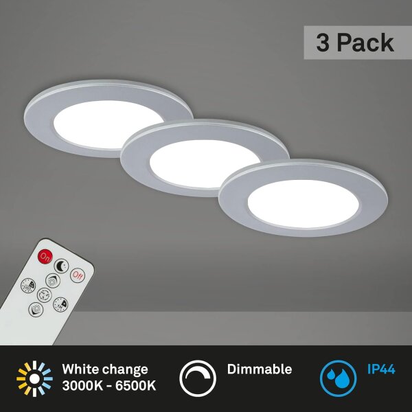 Einbauleuchten Briloner 3 x 4,8 Watt LED Chrom matt Fernbedienung dimmbar CCT IP44 Einbauspots