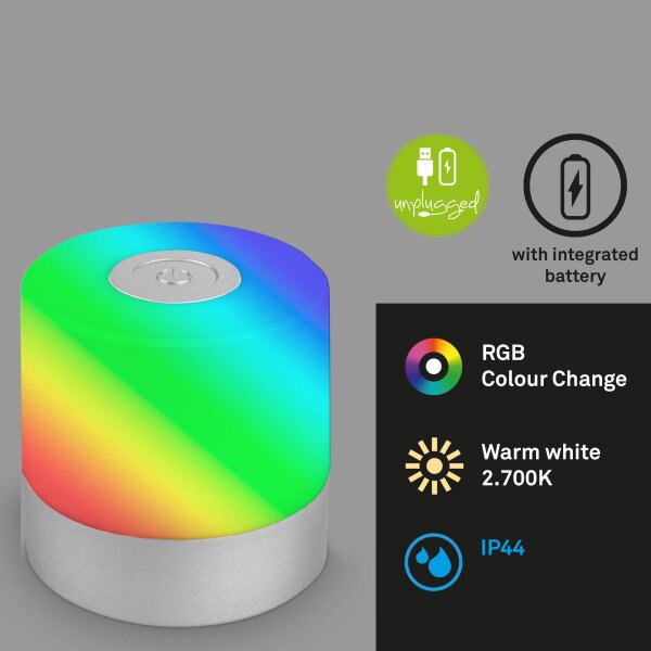 Akku-Tischleuchte Briloner LED Mini Tischlampe USB-Anschluss RGB IP44 Tischleuchte