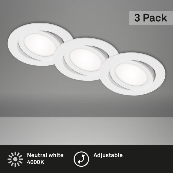 Einbauleuchten Briloner 3er Set weiß Neutralweiß 7 Watt LED schwenkbar Einbaupanel