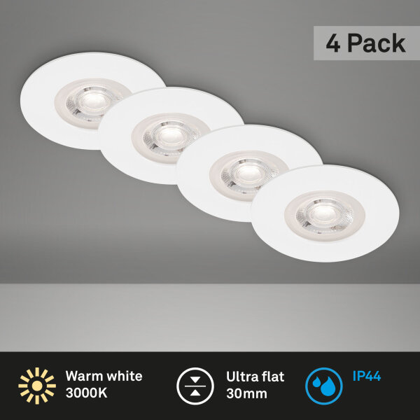 LED Einbauleuchten Kulana, Weiß-Matt, Bohrloch 6,8 cm, 4x4,9W, 480lm, 3000K, IP44 – Briloner