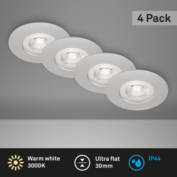 BRILONER KULANA 4er LED Einbaustrahler | Chrom-Matt, Ultraflach & IP44