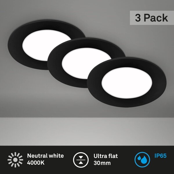 Einbauleuchte Briloner 3 Watt LED Schwarz 3er Set IP65 350 Lumen Spots Einbaulampen