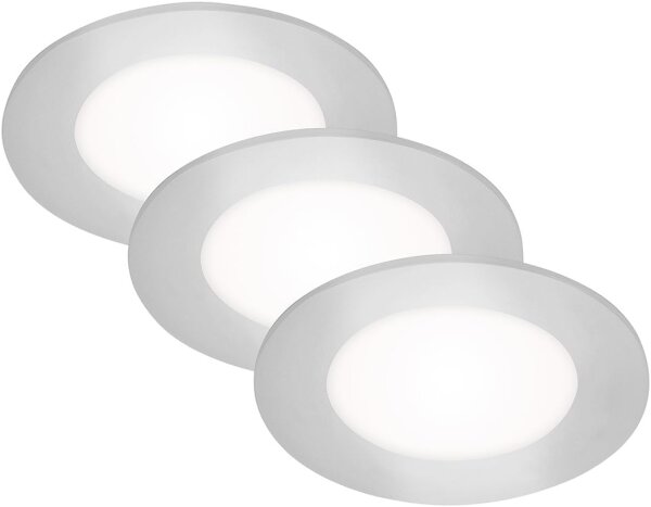 LED Einbaulampen, Silber, Bohrloch 6,8 cm, 3x3W, 350lm, 4000K, IP65, Ø 8,6 cm – Briloner