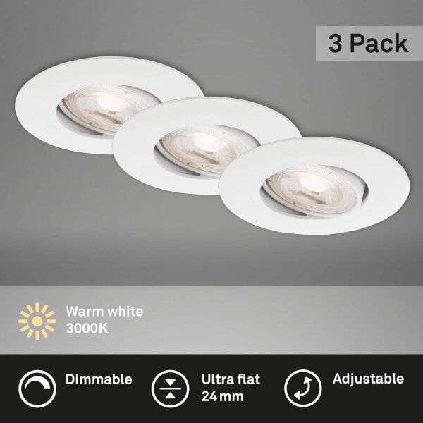 Einbauleuchten Briloner 3 x 4,9 Watt LED Weiß dimmbar Einbauspots 480 Lumen