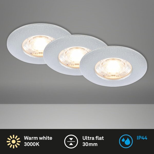 LED Einbaulampen, Chrom matt, 3x3,6W, 340lm, 3000K, IP44, Ø 6,5 cm – Briloner