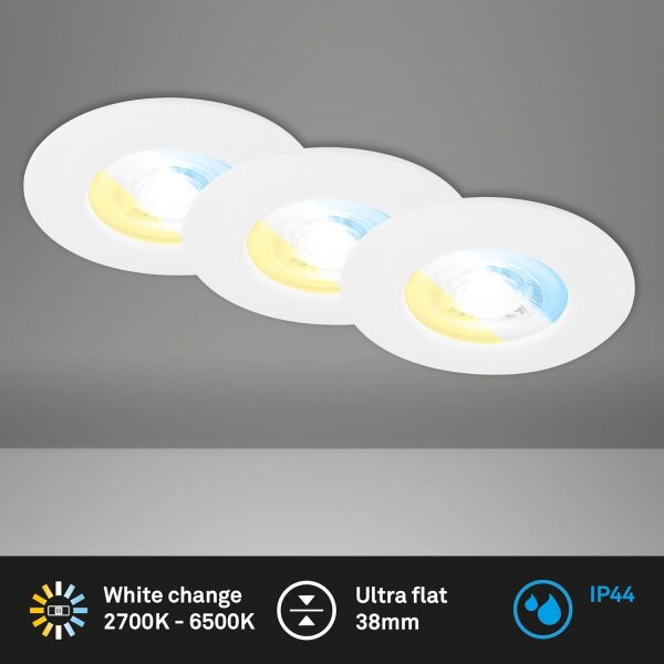 Einbauleuchte Briloner 3 x 4,9 Watt LED Weiß IP44 Einbaulampe CCT