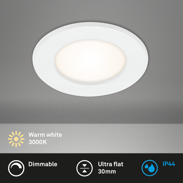 Briloner LED Einbauleuchte „THIN“ – Ø 115 mm, 6 W, 3000 K, ultraflach, IP44