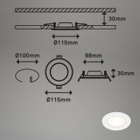 Briloner LED Einbauleuchte „THIN“ – Ø 115 mm, 6 W, 3000 K, ultraflach, IP44