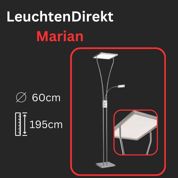 B-Kartonage Stehleuchte LeuchtenDirekt Marian LED Deckenfluter eckig mit Lesearm metall