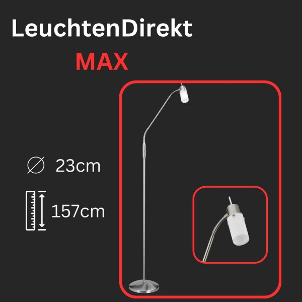 Stehleuchte LeuchtenDirekt Max LED Leseleuchte Stahl / Glas Leselampe GU10