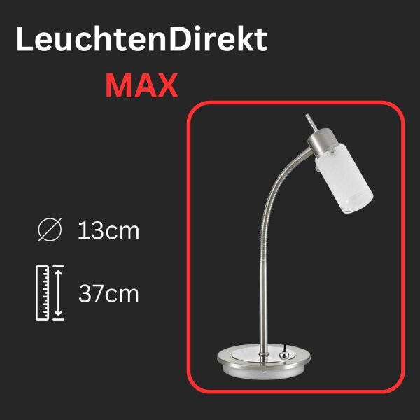 Tischleuchte Max, Stahl, 4 Watt, 13 x 13 x 37 cm – LeuchtenDirekt
