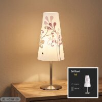 Tischlampe Isi, Nickelmatt / Lila-Dekor / Rosa, 40 Watt, E14-Fassung, Ø 13 cm – Brilliant