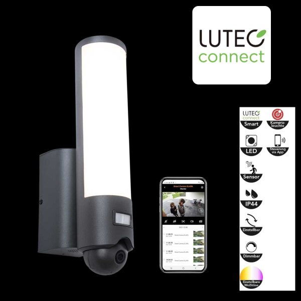 Smarte Außenwandleuchte Elara, Anthrazit, 17,5 Watt, mit Bewegungsmelder – Lutec
