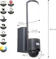 Außenleuchte Lutec Security Elara Kamera Leuchten Wandlampe LED Grau Gartenlampe