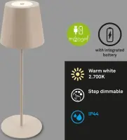 Akku-Tischleuchte Akku-Leuchte, Beige, 2,5 Watt, dimmbar, IP44, 12 x 36 cm – Briloner