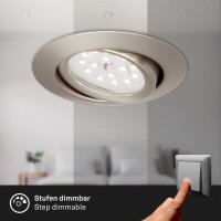 Einbauleuchte Briloner 3 x 3,5 Watt LED Einbauspot dimmbar über Schalter 3er Set je 350 Lumen Nickelmatt beweglich warmweiß
