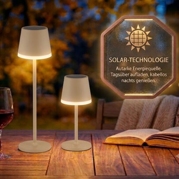 Globo VANNIESO Solar-Tischleuchte Metall sandfarben 10x LED warmweiß IP44 – 36637S