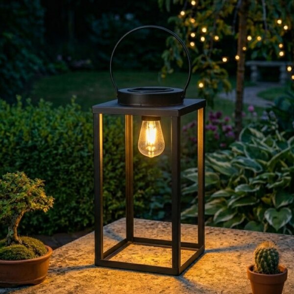 Solar Laterne BODHU XL: 32cm, schwarze Outdoor-Leuchte von Solar-Lichter, stilvolle Gartenbeleuchtung.