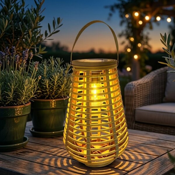 Nordlicht Professional LED Solar Laterne Bastfarben Kunststoff Ø16,5cm Filament 10lm 2700K