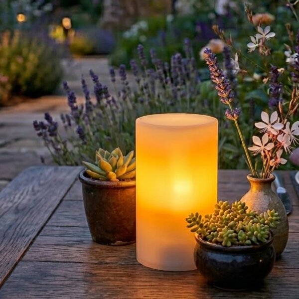 Solar-Lichter Terrassa L LED Solar Kerze Weiß 12,7cm Flacker-Effekt 3000K IP44