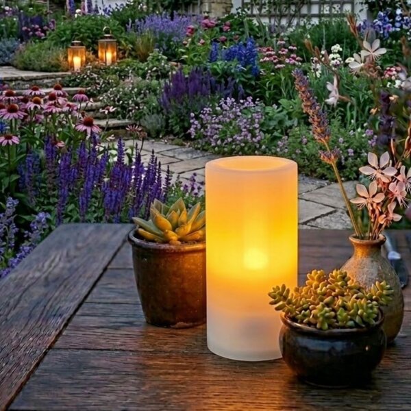 Solar-Lichter Terrassa XL LED Solar Kerze Weiß 15,6cm Flacker-Effekt 3000K IP44