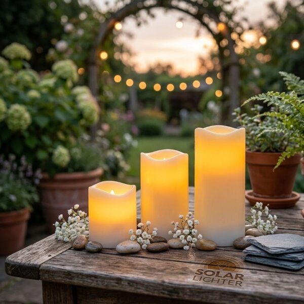 Solar-Lichter Trimance LED Solar Kerzen 3er-Set Weiß Flacker-Effekt 3000K IP44