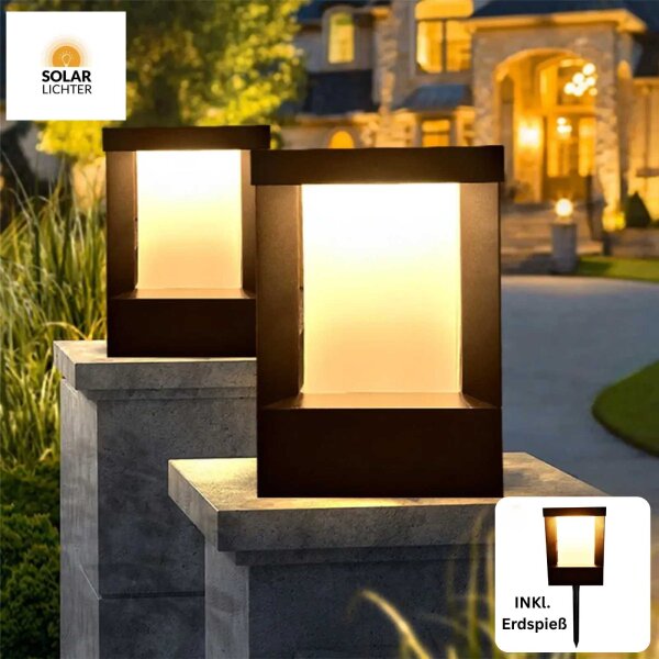 Solar-Lichter BORNEO 2-in-1 LED Solar Wegeleuchte Schwarz Eisen 25cm Erdspieß 3000K IP44