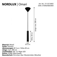 Pendelleuchte Nordlux Omari LED 3,2 Watt Hängelampe dimmbar Schwarz