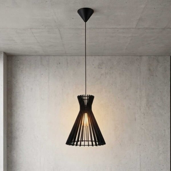 Nordlux Pendelleuchte Groa 34 Holz Schwarz Ø34cm E27 Lamellen-Design 200cm Abhängung