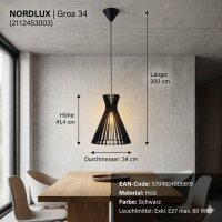 Nordlux Pendelleuchte Groa 34 Holz Schwarz Ø34cm...