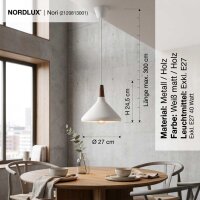 Hängeleuchte Nori, Weiß matt / Holz, E27 max. 40W, Ø 27 cm – Nordlux
