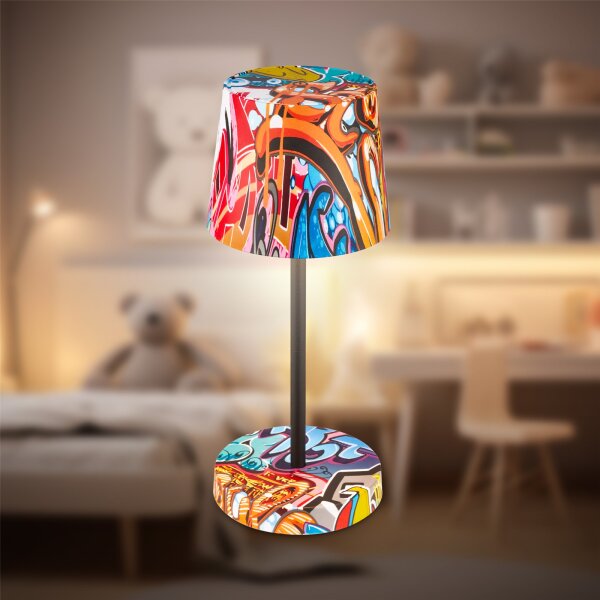 BRILONER BOJA Akku Tischlampe | Graffiti Design, IP44 Outdoor & Touch Dimmbar