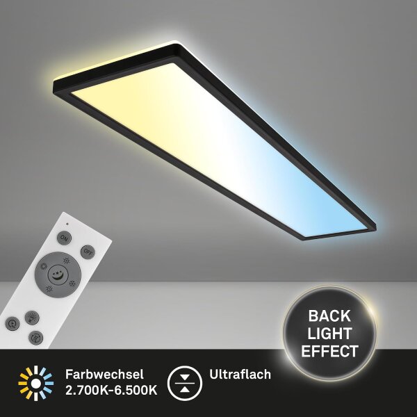 Deckenleuchte Briloner 36 Watt LED Panel Schwarz Fernbedienung dimmbar CCT Nachtlicht 98 cm