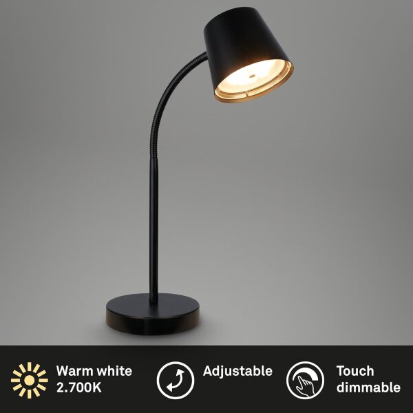Akku-Leuchte Briloner Tischlampe 5,5 Watt LED Schwarz Tischleuchte Touchdimmer