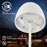 Akku-Leuchte Briloner 2,5 Watt LED Tischleuchte Weiß Touchdimmer IP44 Tischlampe