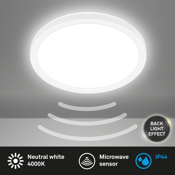 Deckenleuchte Briloner 15 Watt LED Sensor Deckenlampe IP44 24 cm Backlight