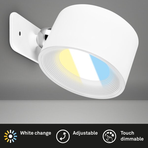 Akku-Wandlampe Akkuleuchte ohne Bohren, Weiß, 3 Watt, 220lm, 2700K, Touchdimmer – Briloner