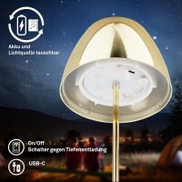 Akku-Leuchte Briloner 2 Watt LED Goldfarbig Tischleuchte Touch-Dimmer IP44 Tischlampe