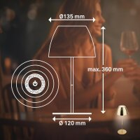 Akku-Leuchte Briloner 2 Watt LED Goldfarbig Tischleuchte Touch-Dimmer IP44 Tischlampe
