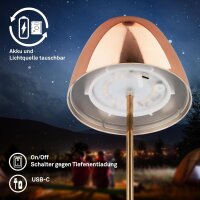 Akku-Leuchte Briloner 2 Watt LED Tischleuchte Kupferfarbif IP44 Touchdimmer Tischlampe