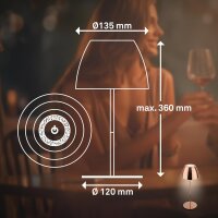 Akku-Leuchte Briloner 2 Watt LED Tischleuchte Kupferfarbif IP44 Touchdimmer Tischlampe