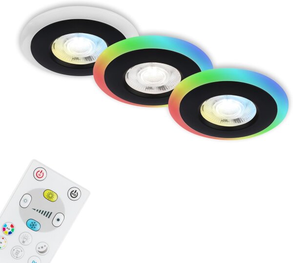 Briloner LED Bad-Einbauleuchten 3er Set Schwarz IP65 RGB+CCT Dimmbar Fernbedienung